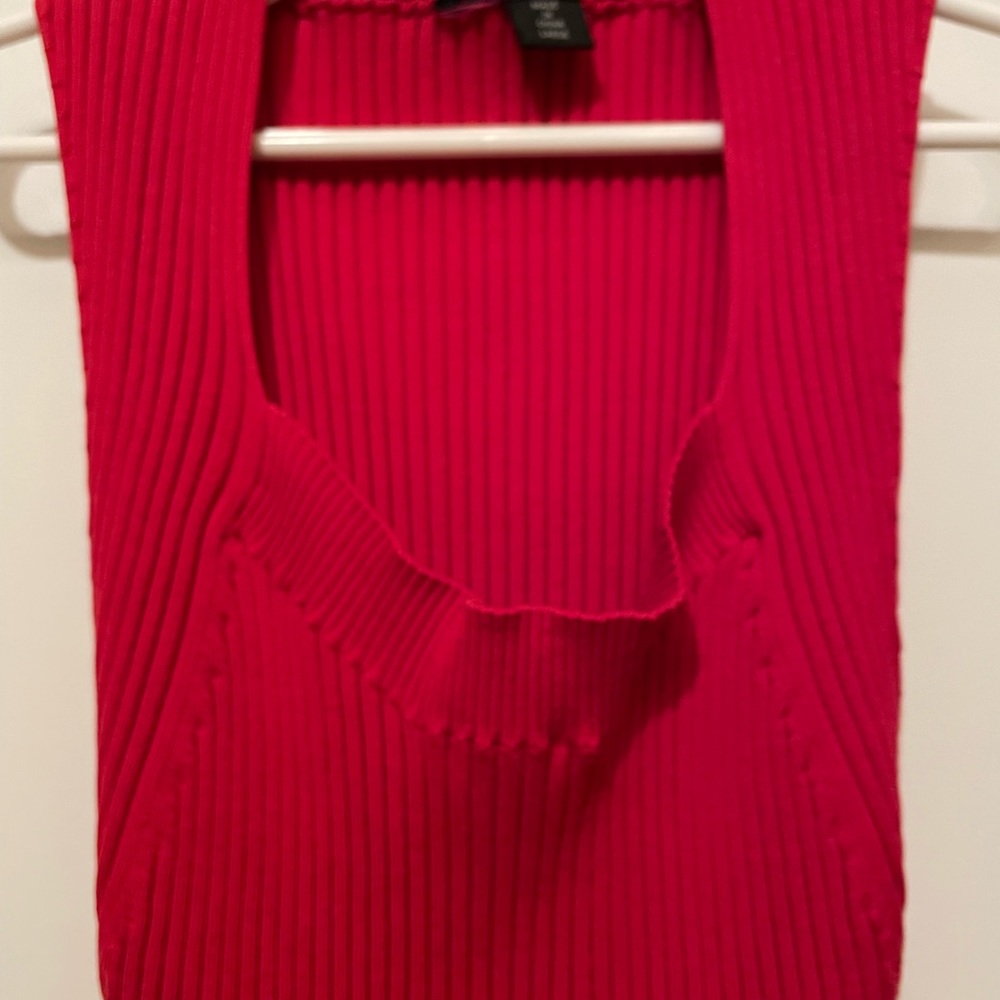 Red Ribbed Mid-drift Tank